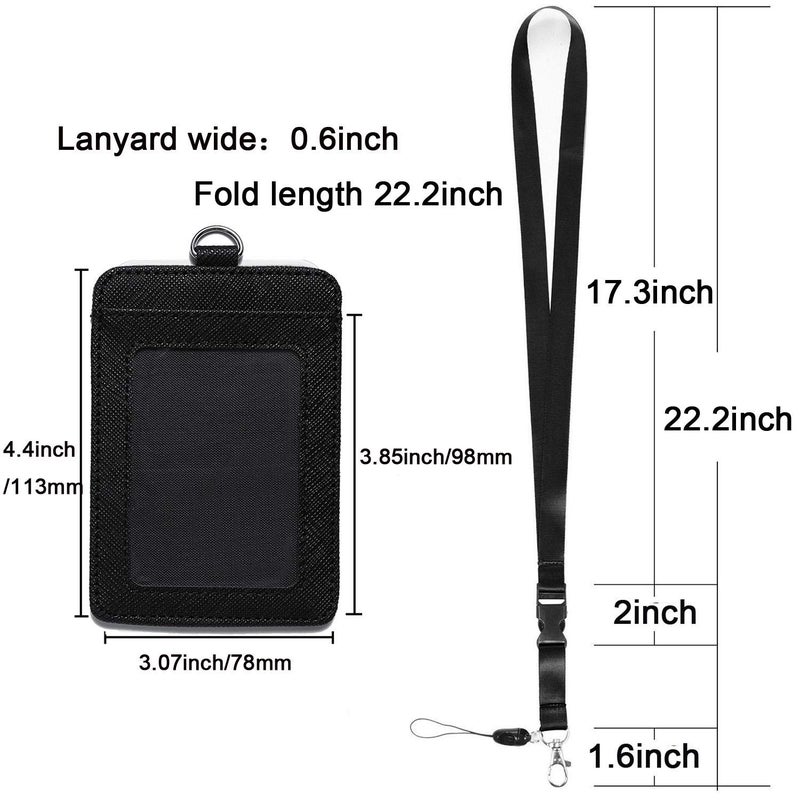 YOUOWO 2 Pack Badge Holders Leather+2 Pack Neck Lanyards Detachable Buckle Black Lanyard Strap for Men Women Keys 2-Sided PU Leather Vertical ID Cards Holder with 1 ID Window and 2 Card Slot - Image 2
